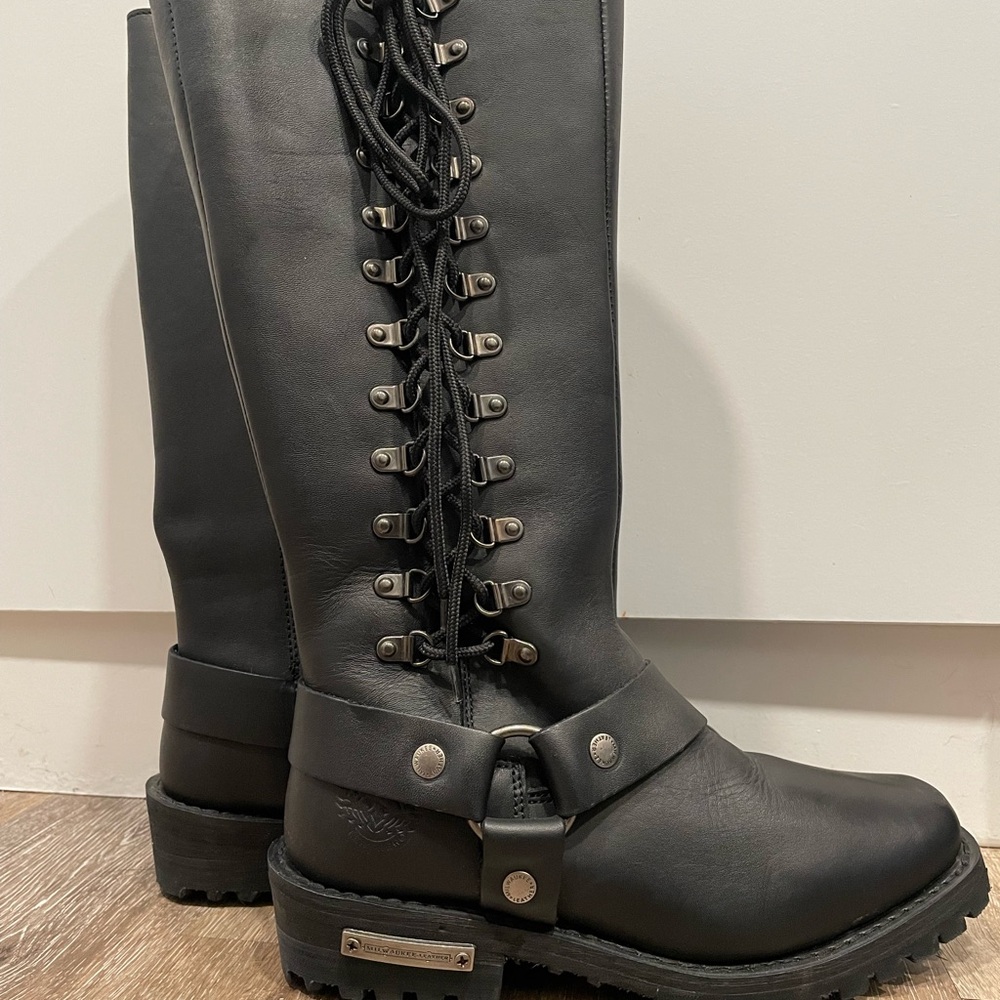Black Leather Lace-Up Boots